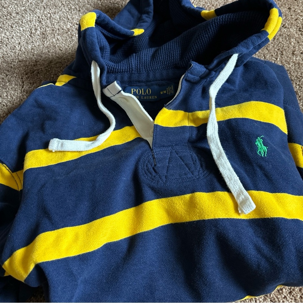Ralph Lauren Polo Mens Henley Hoodie~ Yellow & Navy